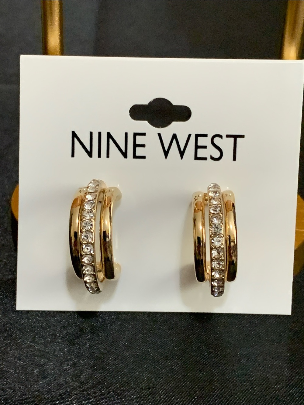 NWT Nine West gold tone clear stone earrings